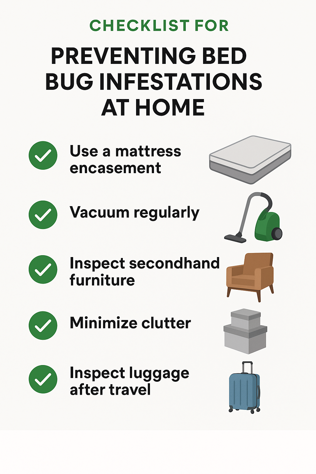 Checklist for preventing bed bug infestations at home